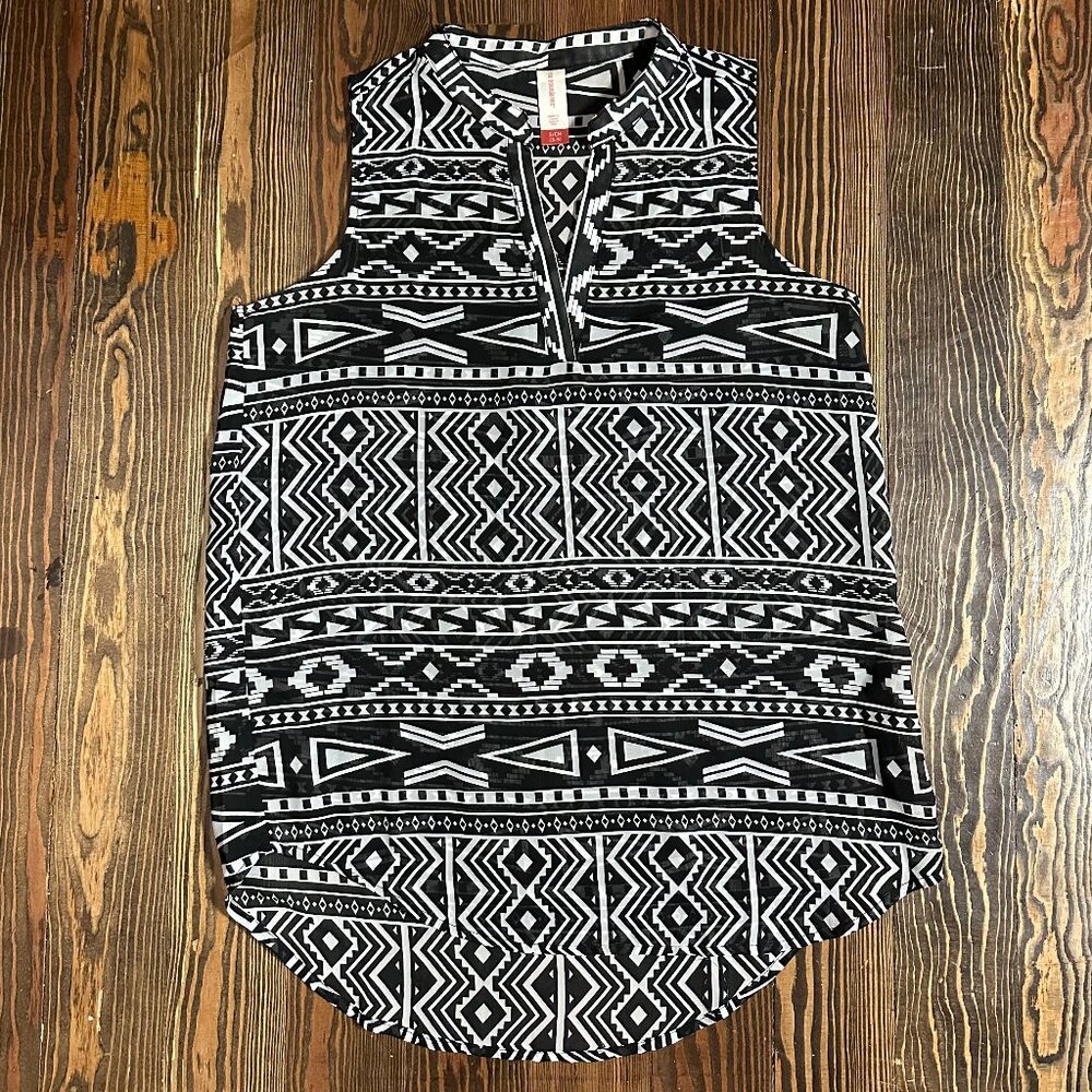 NoBo SMALL Aztec Tribal Print Vneck Hi-Lo Chiffon Tunic Tank